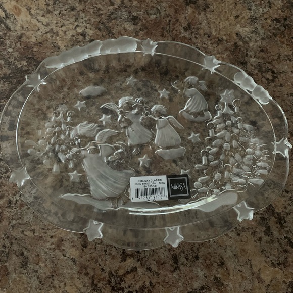 NWT Mikasa Holiday Classics Frosted Angels XMas Tree 9" Oval Sweet Dish Germany - Picture 2 of 7